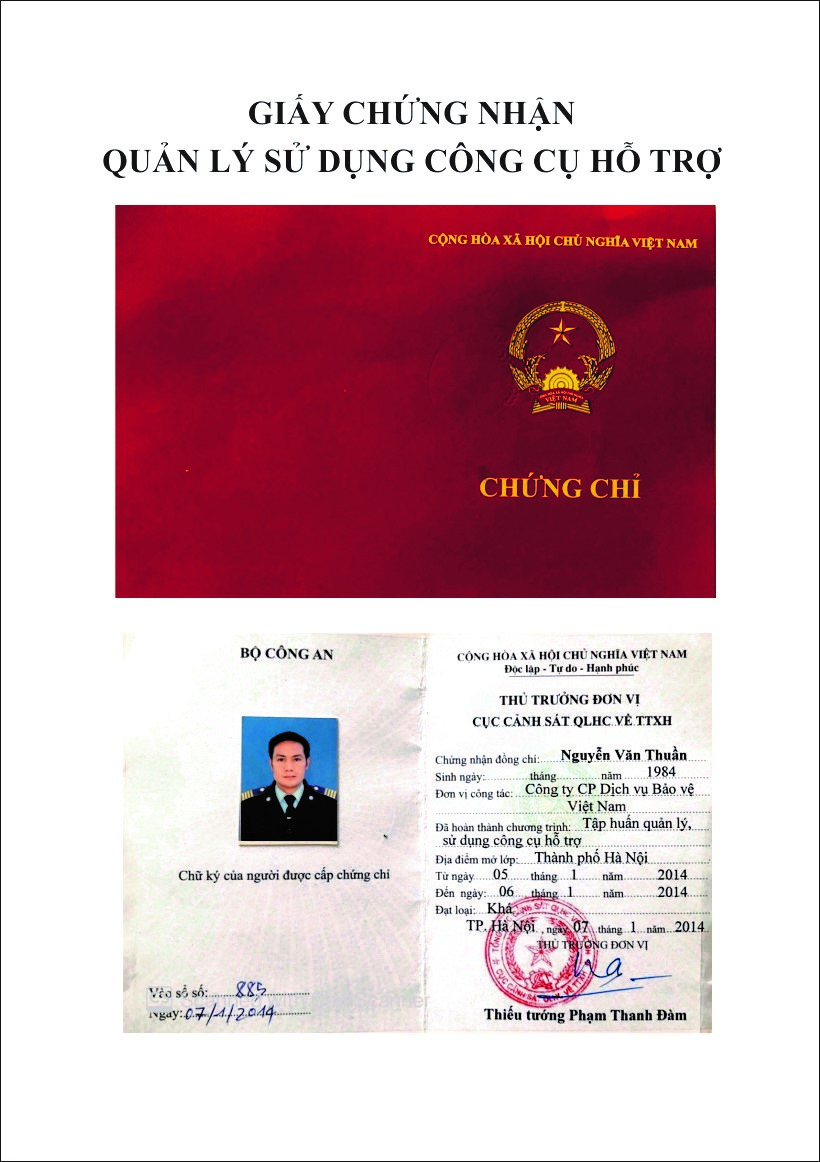 giấy chứng nhận quản lý sử dụng công cụ hỗ trợ